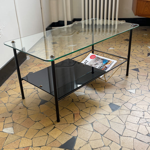 Table basse verre et métal années 1960