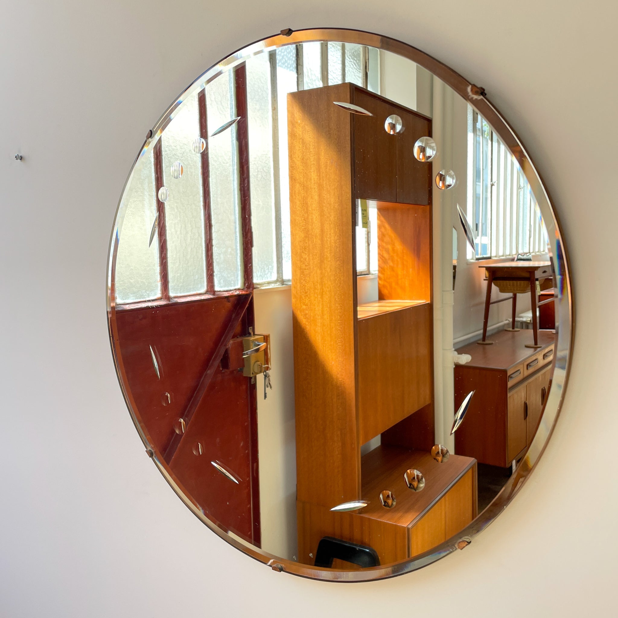 Plateau Miroir Rond Ciselé - Années 50 - Déco Vintage Verre Argenté