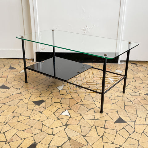 Table basse verre et métal années 1960