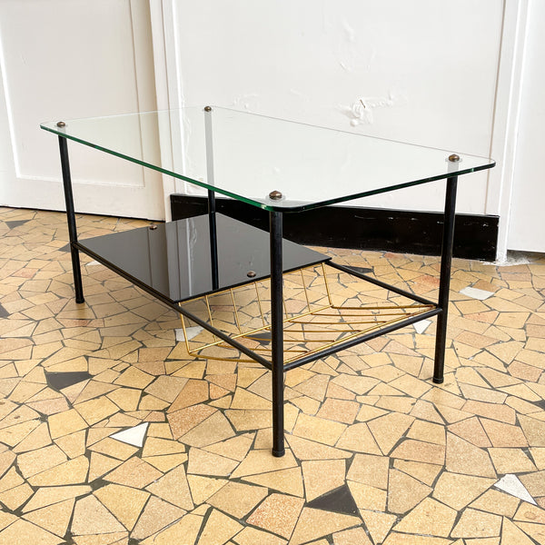 Table basse verre et métal années 1960